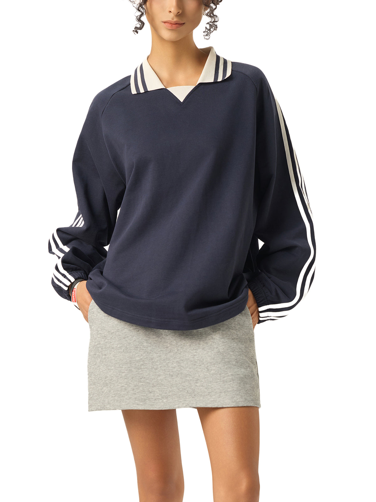 Urban Prep Striped Lapel Collar Sweatshirt